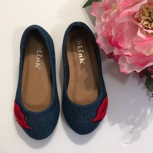 Link Shoes - Link jean shoes with red lips on toe Link Shoes - Link jean shoes with red lips on toe